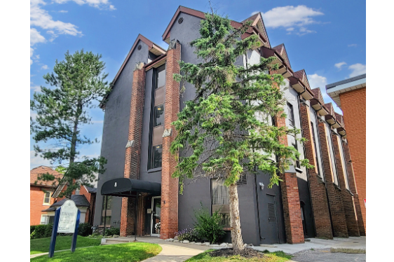 Embassy Apartments exterior on First Avenue in Orangeville, Ontario